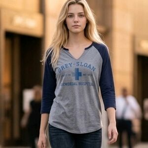 🆕️🚑🩺GREY'S ANATOMY CLASSIC FIT LONG SLEEVE RAGLAN TEE - COTTON🩺🚑